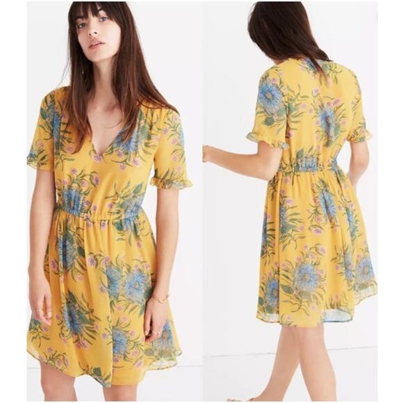 Madewell Dresses & Skirts - Madewell Yellow Floral Print Short Sleeve Mini Dress Size 2